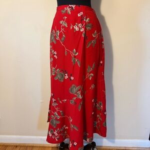 Sag Harbor red floral midi skirt